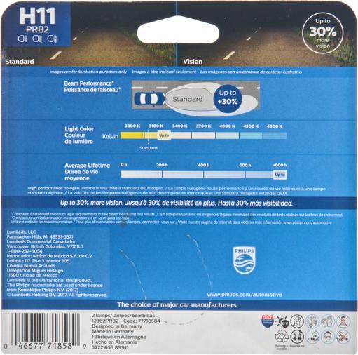 Headlight Bulb 12v 55w Set Of 2 Vision Series H11 - Philips Universal