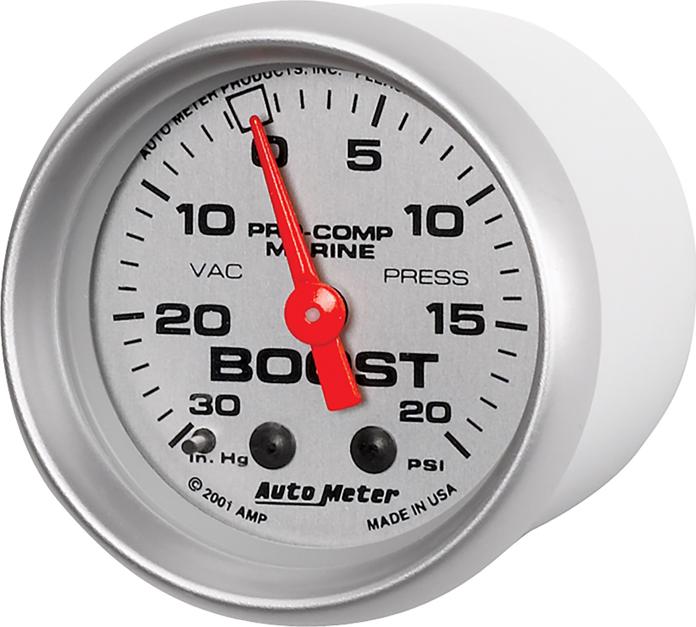 Boost Gauge Single Silver Marine Series - Autometer Universal