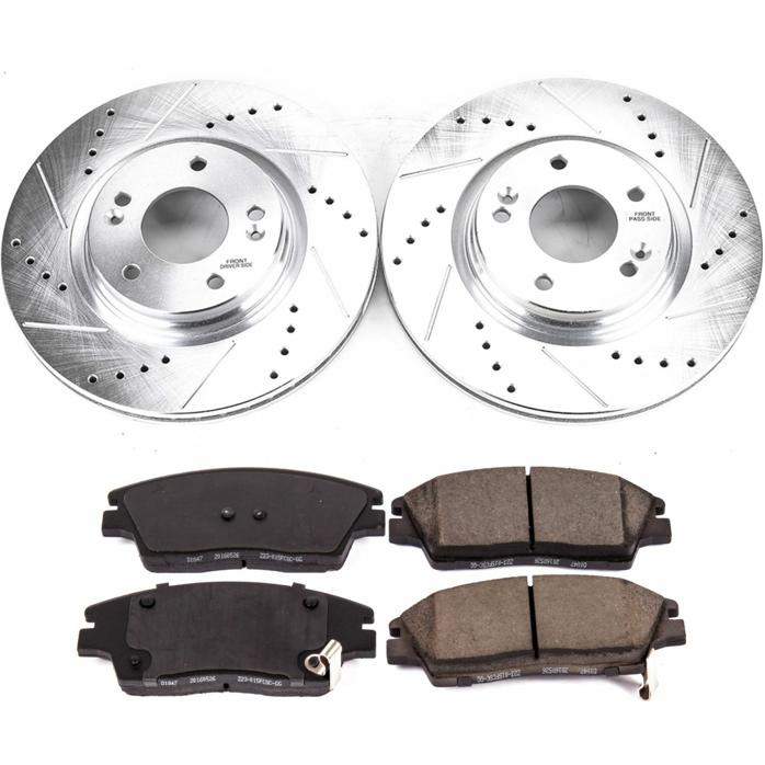 Brake Disc And Pad Kit Set Of 2 Cross-drilled And Slotted Z23 Evolution Sport - Powerstop 2016 Tucson 4 Cyl 1.6L