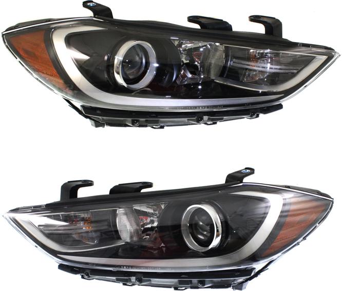 Headlight Set Of 2 Clear W/ Bulb(s) - Replacement 2017-2018 Elantra