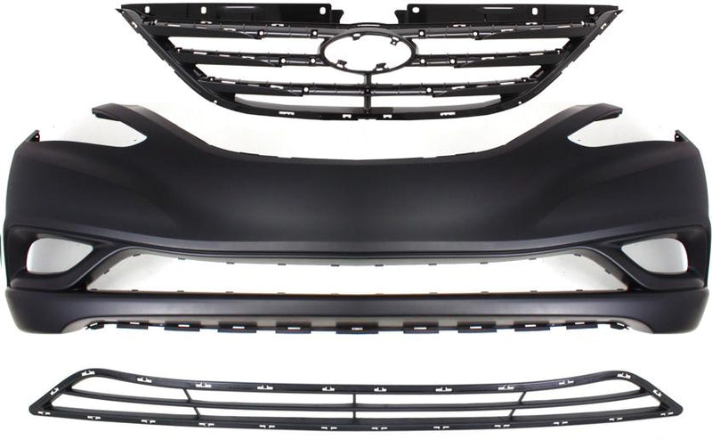 Bumper Grille Set Of 3 Textured Gray Plastic - Replacement 2011-2012 Sonata
