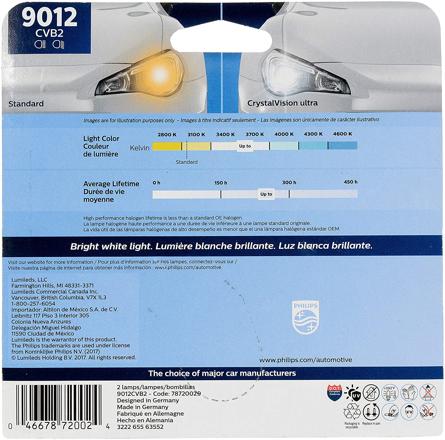 Headlight Bulb 12v 55w Set Of 2 9012 Crystalvision Ultra Series - Philips 2014-2015 Tucson