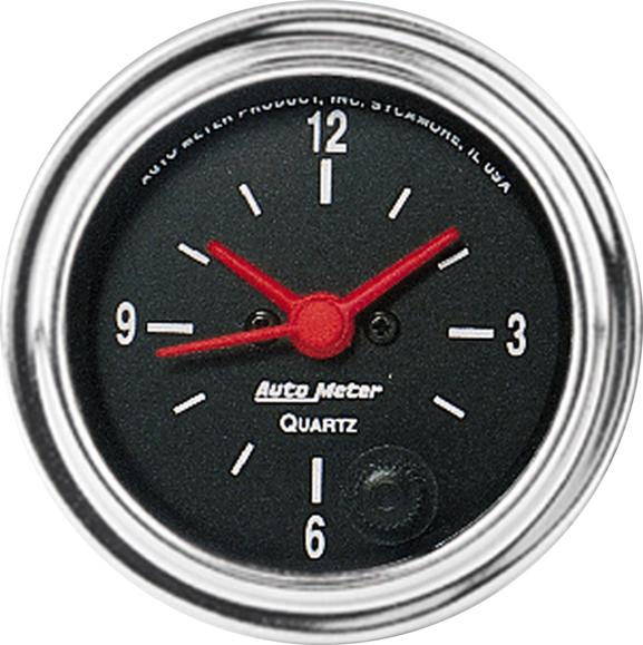 Clock Single Black Traditional Chrome Series - Autometer Universal