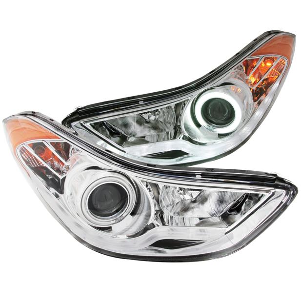 Headlight Pair Clear ; Chrome W/ Bulb(s) Halo Projector Series - Anzo 2011-2013 Elantra