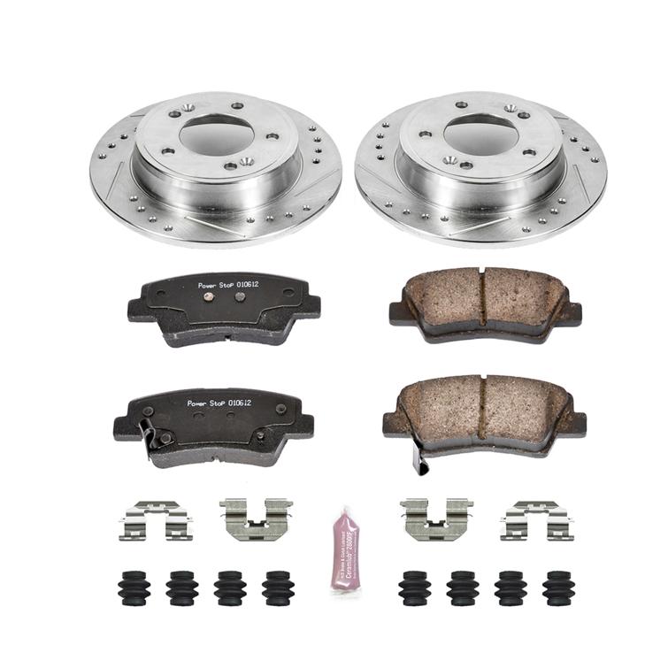 Brake Disc And Pad Kit Set Of 2 Cross-drilled And Slotted Z23 Evolution Sport - Powerstop 2017-2018 Elantra 4 Cyl 1.4L