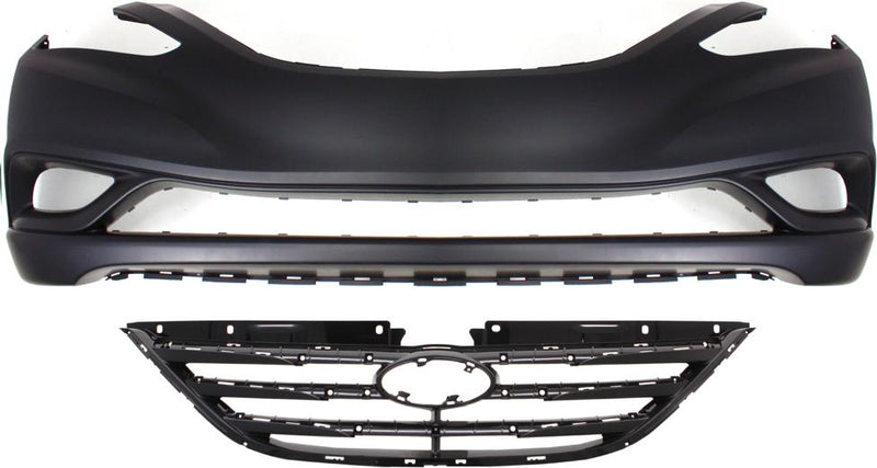Grille Assembly Set Of 2 Textured Black Plastic - Replacement 2011-2012 Sonata