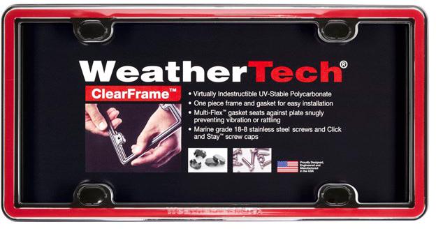 License Plate Frame Single Red Black Trim Eastman Durastar Polymer Cleare Series - Weathertech Universal