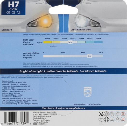 Headlight Bulb 12v 55w Set Of 2 Crystalvision Ultra Series H7 - Philips 1999-2008 Sonata