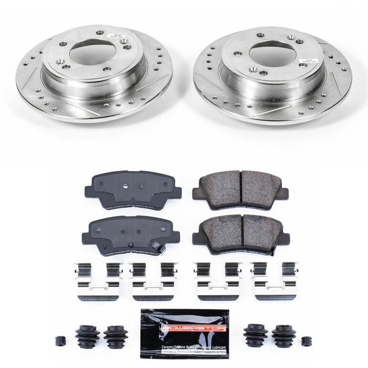 Brake Disc And Pad Kit Set Of 2 Cross-drilled And Slotted Z23 Evolution Sport - Powerstop 2013-2017 Veloster 4 Cyl 1.6L