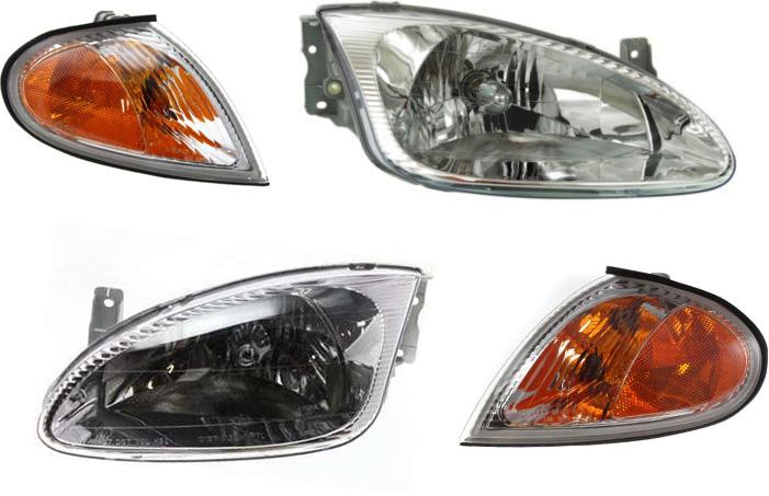 Headlight Set Of 4 Clear W/ Bulb(s) - Replacement 2000 Elantra