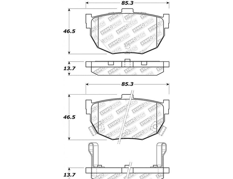 Brake Pad w/ Hardware Rear - StopTech 2000-08 Hyundai Tiburon