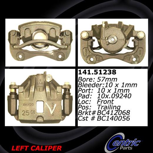 Brake Caliper Left Single Semi-loaded Series - Centric Parts 2006-2008 Tiburon 4 Cyl 2.0L